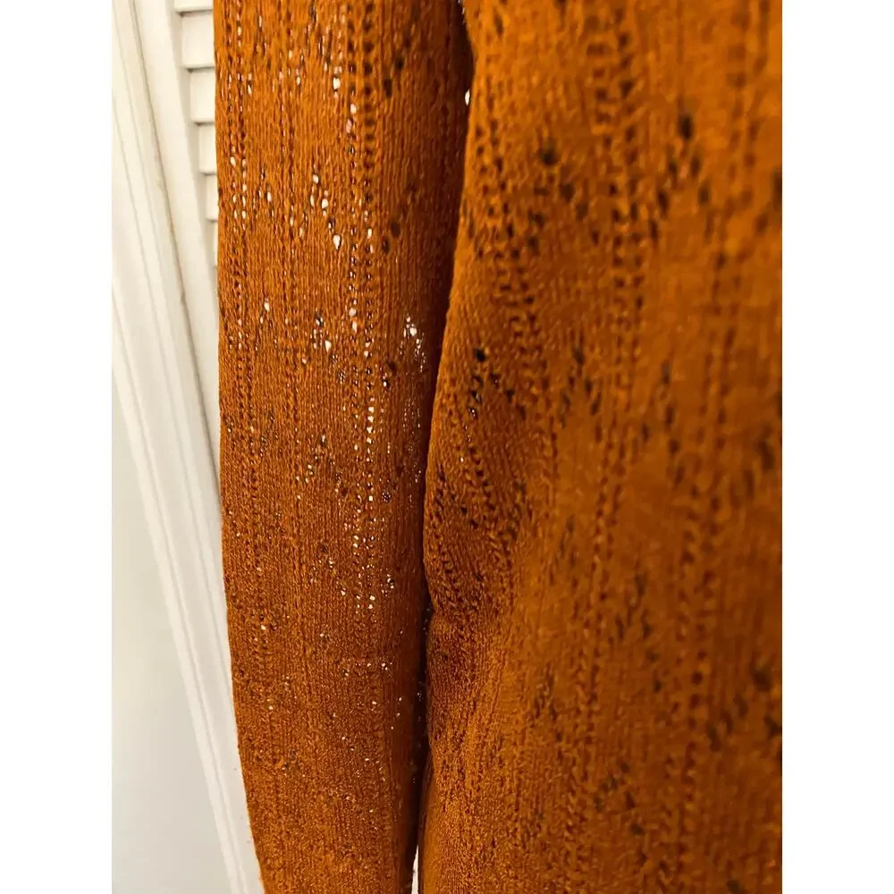 Citi‎ Dress Vintage 90s Burnt Orange Pointelle Knit Maxi Dress & Cardigan Set 10